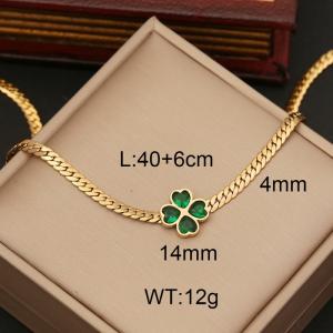 European and American fashion stainless steel flat snake chain green Four-leaf clover jewelry gold necklace - KN237555-WGYB