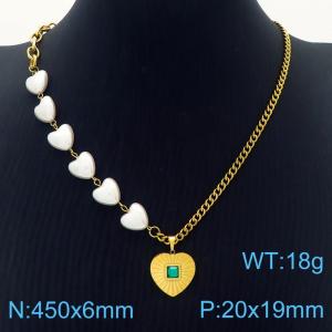 Ins Stone Zircon Heart Pendant Stainless Steel Cuban Chain Heart Pearl Necklaces - KN237646-KSP
