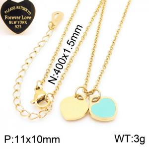 O-Chain Link Chain Stainless Steel Necklace With Light Green Heart Shape Pendant Gold Color - KN237675-KLX