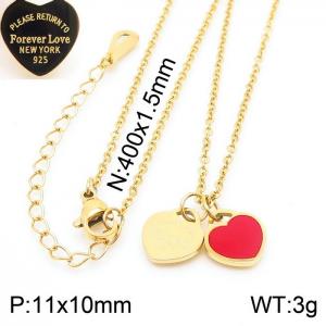 O-Chain Link Chain Stainless Steel Necklace With Red Heart Shape Pendant Gold Color - KN237676-KLX