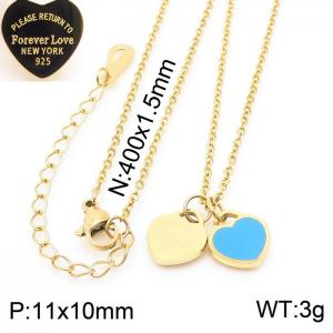 O-Chain Link Chain Stainless Steel Necklace With Blue Heart Shape Pendant Gold Color - KN237677-KLX