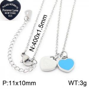 O-Chain Link Chain Stainless Steel Necklace With Blue Heart Shape Pendant Silver Color - KN237678-KLX