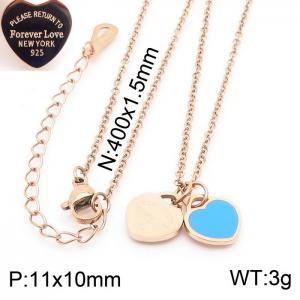 O-Chain Link Chain Stainless Steel Necklace With Blue Heart Shape Pendant Rose Gold Color - KN237679-KLX