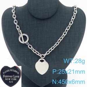 6MM O-Chain Stainless Steel Necklace With Heart Shape Pendant Silver Color - KN237681-KLX