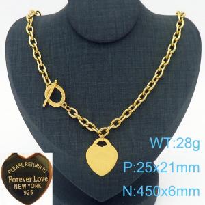 6MM O-Chain Stainless Steel Necklace With Heart Shape Pendant Gold Color - KN237682-KLX