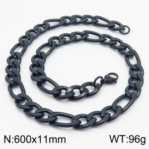 600x11mm Stainless Steel Necklace with Lobster Clasp for Men Women Color Black - KN237900-Z