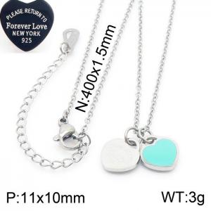 O-Chain Link Chain Stainless Steel Necklace With Light Green Heart Shape Pendant Silver Color - KN237946-KLX