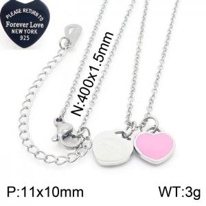 O-Chain Link Chain Stainless Steel Necklace With Pink Heart Shape Pendant Silver Color - KN237948-KLX