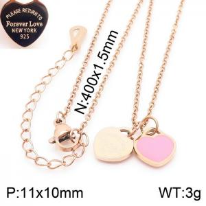 O-Chain Link Chain Stainless Steel Necklace With Pink Heart Shape Pendant Rose Gold Color - KN237949-KLX