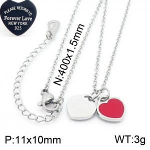 O-Chain Link Chain Stainless Steel Necklace With Red Heart Shape Pendant Silver Color - KN237950-KLX