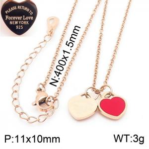 O-Chain Link Chain Stainless Steel Necklace With Red Heart Shape Pendant Rose Gold Color - KN237951-KLX