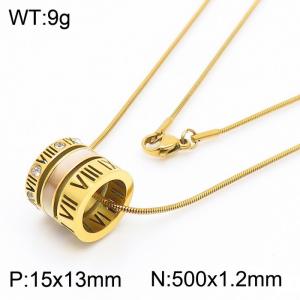 Stainless Steel Necklace For Women Men Gold Color Roman Alphabet Zircon Sea Shell Rope Link Chain Lobster Claw Clasp Collar Choker Fashion Jewelry - KN237967-GC