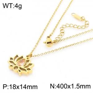 Stainless steel 400 ×  1.5mm welded chain hanging lotus shaped pink gemstone pendant fashionable gold necklace - KN237998-KLX