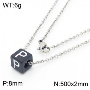 Stainless steel square letter necklace - KN238019-Z
