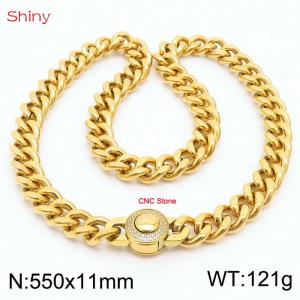 550X11mm Unisex Gold-Plated Stainless Steel&CNC Stones Cuban Links&Round Clasp Necklace - KN238068-Z