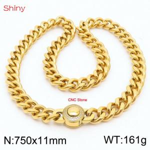 750X11mm Unisex Gold-Plated Stainless Steel&CNC Stones Cuban Links&Round Clasp Necklace - KN238072-Z