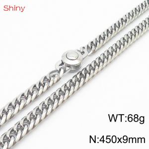 450×9mm Silver Color Stainless Steel Cuban Chain  Necklace For Men Women Fashion Jewelry - KN238087-Z