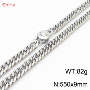 550×9mm Silver Color Stainless Steel Cuban Chain  Necklace For Men Women Fashion Jewelry - KN238089-Z