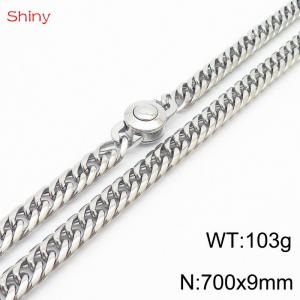700×9mm Silver Color Stainless Steel Cuban Chain  Necklace For Men Women Fashion Jewelry - KN238092-Z