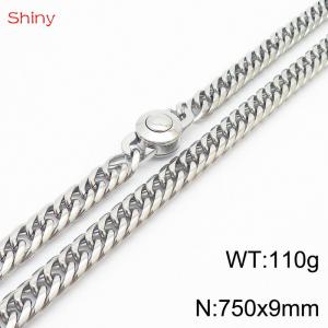 750×9mm Silver Color Stainless Steel Cuban Chain  Necklace For Men Women Fashion Jewelry - KN238093-Z