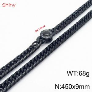 450×9mm Black Color Stainless Steel Cuban Chain CNC Stone Clasp Necklace For Men Women Fashion Jewelry - KN238101-Z