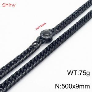 500×9mm Black Color Stainless Steel Cuban Chain CNC Stone Clasp Necklace For Men Women Fashion Jewelry - KN238102-Z