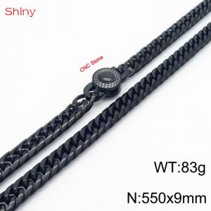 550×9mm Black Color Stainless Steel Cuban Chain CNC Stone Clasp Necklace For Men Women Fashion Jewelry - KN238103-Z