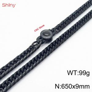 650×9mm Black Color Stainless Steel Cuban Chain CNC Stone Clasp Necklace For Men Women Fashion Jewelry - KN238105-Z