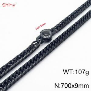 700×9mm Black Color Stainless Steel Cuban Chain CNC Stone Clasp Necklace For Men Women Fashion Jewelry - KN238106-Z