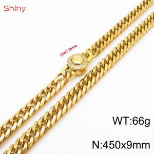 450×9mm Gold Color Stainless Steel Cuban Chain CNC Stone Clasp Necklace For Men Women Fashion Jewelry - KN238108-Z