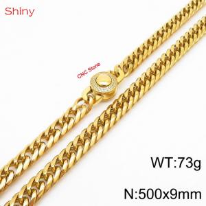 500×9mm Gold Color Stainless Steel Cuban Chain CNC Stone Clasp Necklace For Men Women Fashion Jewelry - KN238109-Z