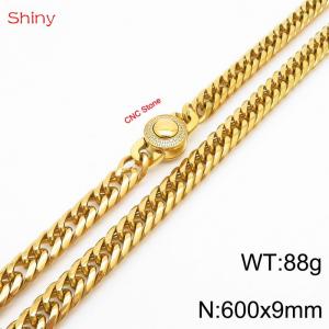 600×9mm Gold Color Stainless Steel Cuban Chain CNC Stone Clasp Necklace For Men Women Fashion Jewelry - KN238111-Z