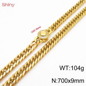 700×9mm Gold Color Stainless Steel Cuban Chain CNC Stone Clasp Necklace For Men Women Fashion Jewelry - KN238113-Z