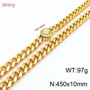 45cm stainless steel 10mm polished Cuban chain gold plated CNC men's necklace - KN238122-Z