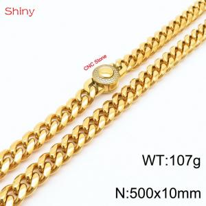 50cm stainless steel 10mm polished Cuban chain gold plated CNC men's necklace - KN238123-Z