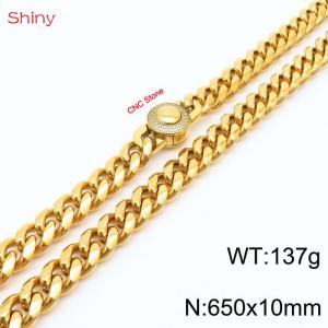 65cm stainless steel 10mm polished Cuban chain gold plated CNC men's necklace - KN238126-Z