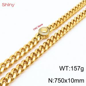 75cm stainless steel 10mm polished Cuban chain gold plated CNC men's necklace - KN238128-Z