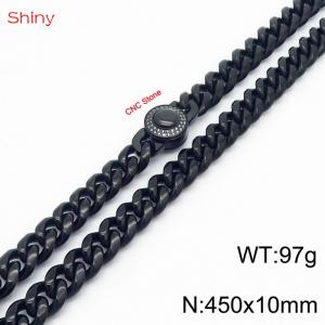 45cm stainless steel 10mm polished Cuban chain plated with black CNC men's necklace - KN238129-Z