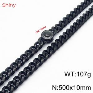 50cm stainless steel 10mm polished Cuban chain plated with black CNC men's necklace - KN238130-Z