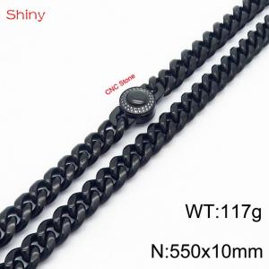 55cm stainless steel 10mm polished Cuban chain plated with black CNC men's necklace - KN238131-Z