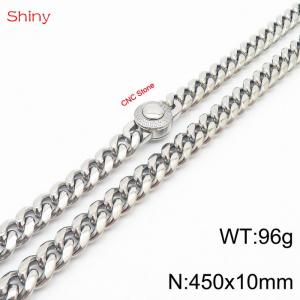 45cm stainless steel 10mm polished Cuban chain CNC men's necklace - KN238136-Z