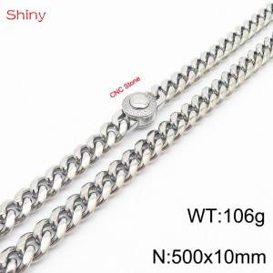 50cm stainless steel 10mm polished Cuban chain CNC men's necklace - KN238137-Z