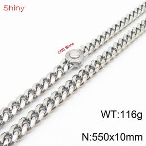 55cm stainless steel 10mm polished Cuban chain CNC men's necklace - KN238138-Z