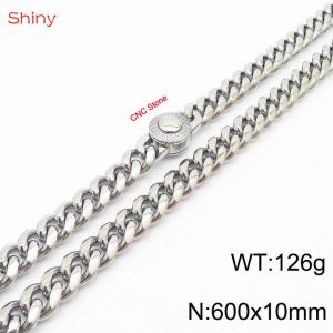 60cm stainless steel 10mm polished Cuban chain CNC men's necklace - KN238139-Z