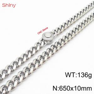 65cm stainless steel 10mm polished Cuban chain CNC men's necklace - KN238140-Z