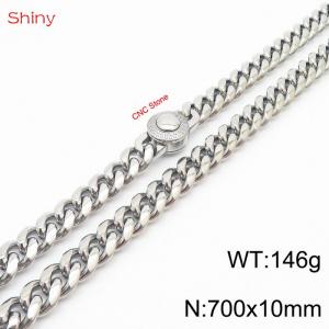 70cm stainless steel 10mm polished Cuban chain CNC men's necklace - KN238141-Z