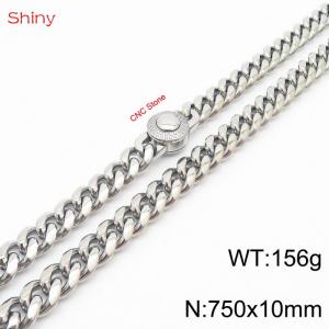 75cm stainless steel 10mm polished Cuban chain CNC men's necklace - KN238142-Z