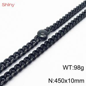 45cm stainless steel 10mm polished Cuban chain black men's necklace - KN238144-Z