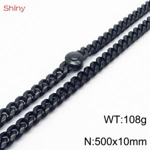 50cm stainless steel 10mm polished Cuban chain black men's necklace - KN238145-Z