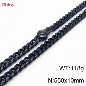 55cm stainless steel 10mm polished Cuban chain black men's necklace - KN238146-Z